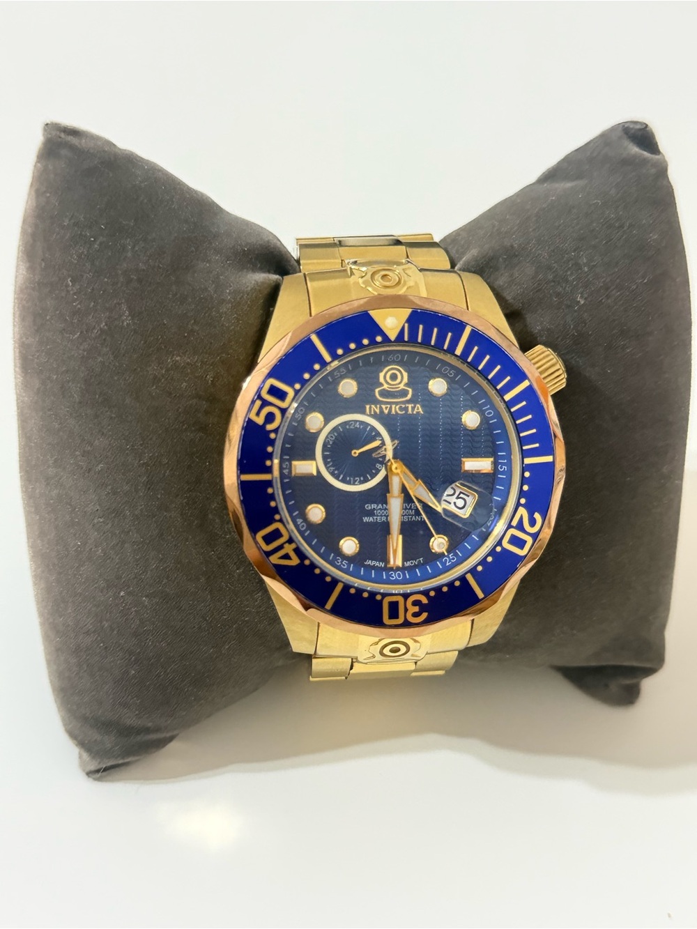 Invicta Gold Tone Watch with Blue Dial and Bezel